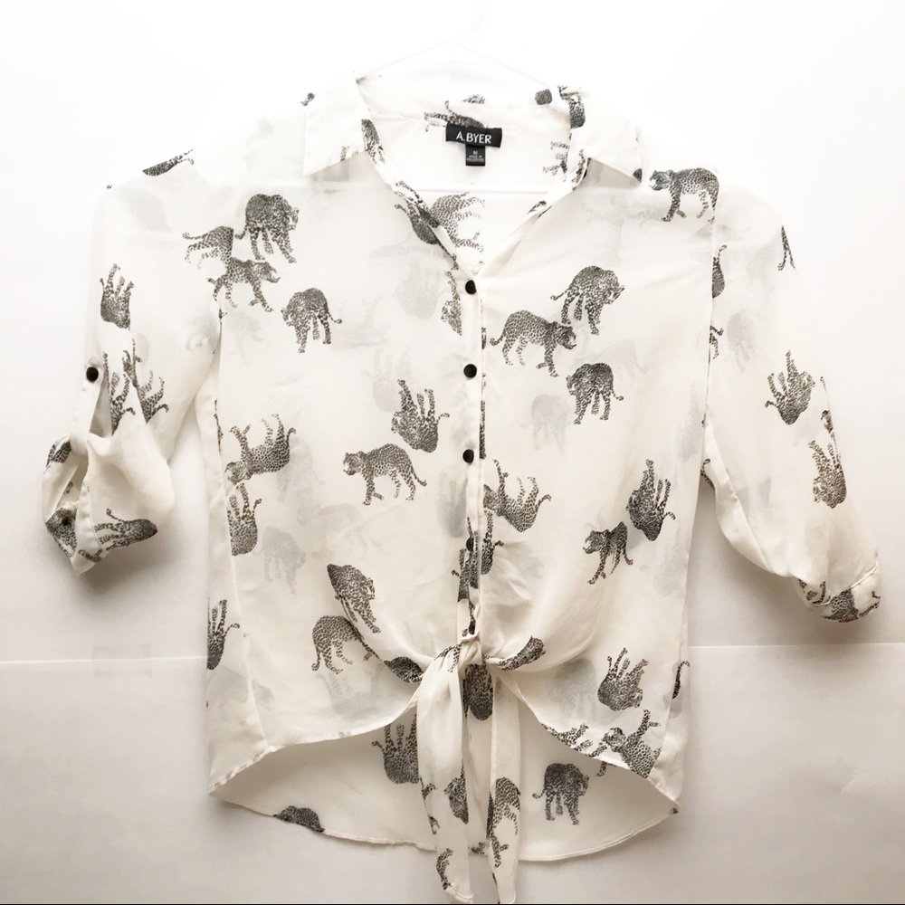 A. BYER Leopard Cheetah Print Button Down Blouse